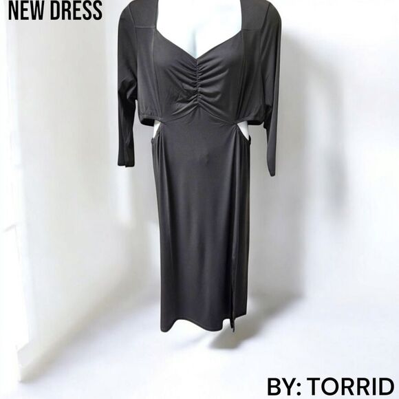 NEW TORRID DEEP BLACK Studio Knit Side Cutout Maxi dress SIZE 2X - Picture 1 of 13